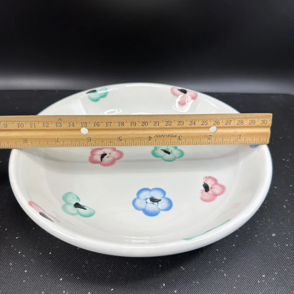 Pier 1 Imports Hand Painted Italy Floral Pasta Bowls Set of 4 White Blue Pink